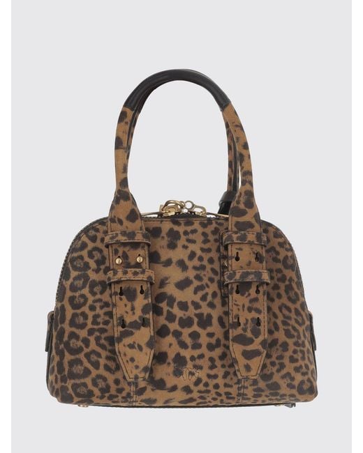 Pinko Brown Animal Print Suede Mini Escape Bag