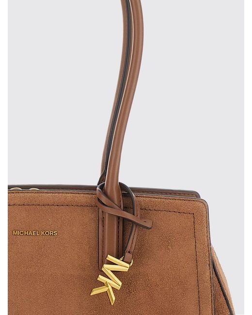 Michael Kors White Laila Suede Shoulder Bag With Logo Charm