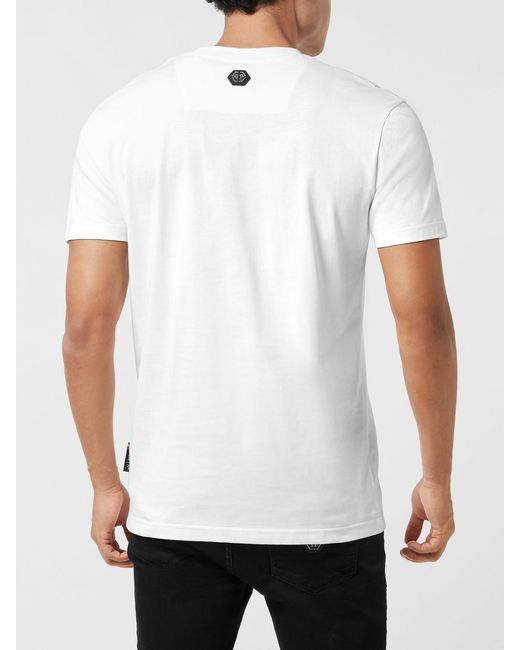 Philipp Plein White T-Shirt With Rhinestone Logo for men