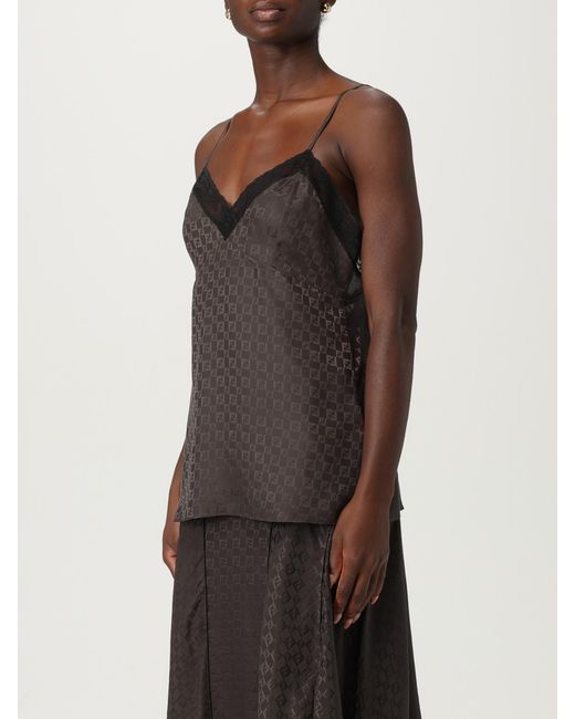 Fendi Brown Jacquard Ff Lace-Trimmed Top