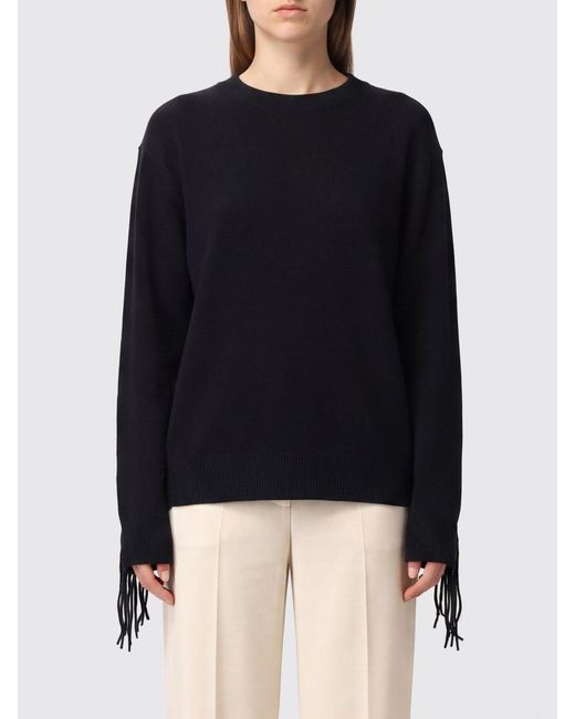 P.A.R.O.S.H. Blue P.A.R.O.S.H. Cashmere Crewneck Jumper With Embroidery, Fringes And Dropped Shoulders