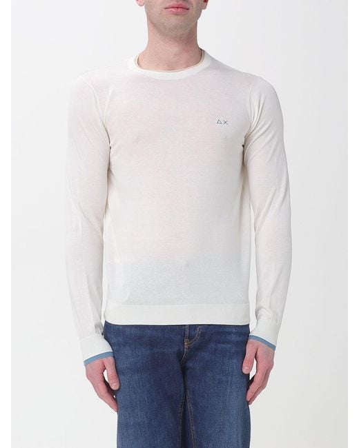 Sun 68 White Crew Neck Cotton Pullover for men