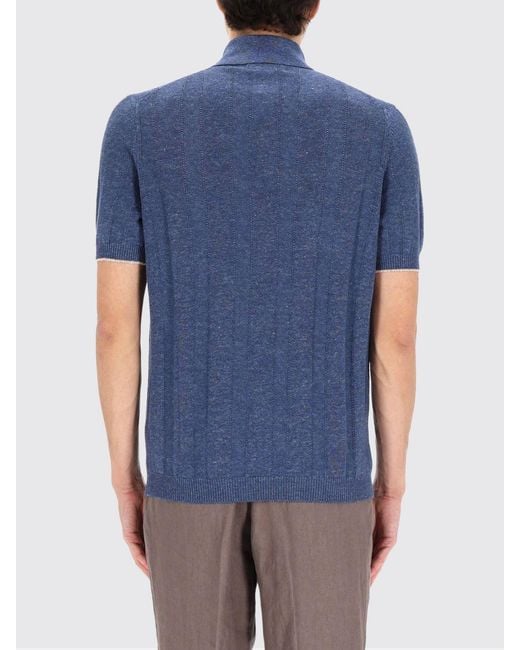 Brunello Cucinelli Blue Cotton Knit Polo Shirt for men