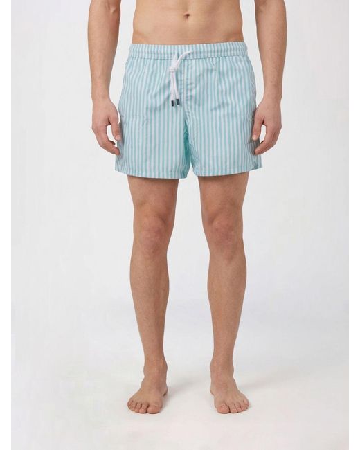 Fedeli Blue Bicolor Striped Polyester Swim Trunks for men