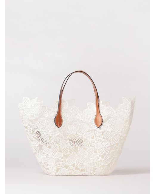 Ermanno Scervino Natural Embroidered Floral Motif Mesh Nylon And Raffia Bag Ermanno Scervino