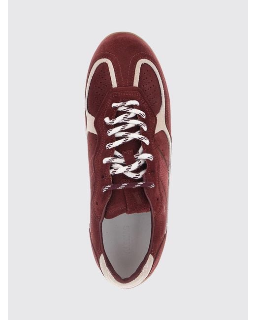 Alohas Red Two-Tone Leather And Suede Sneakers With Printed Logo