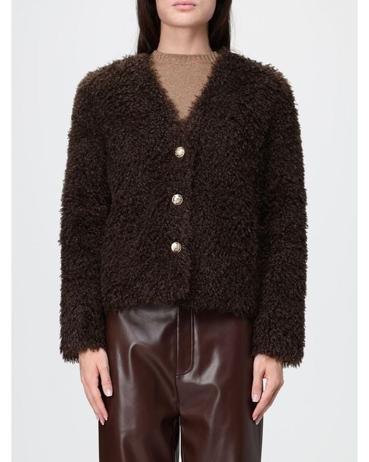 Twinset Black Short Single-Breasted Bouclé Coat With V-Neck