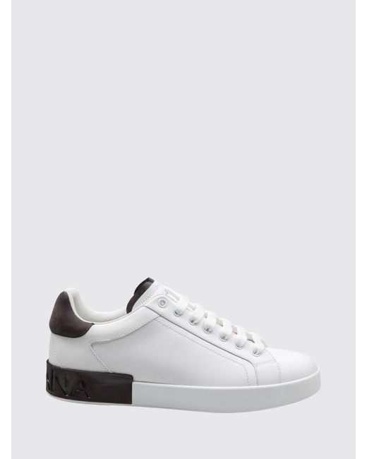 Dolce & Gabbana White Dolce &Amp Gabbana Portofino Bicolour Calfskin Sneakers With Logo for men