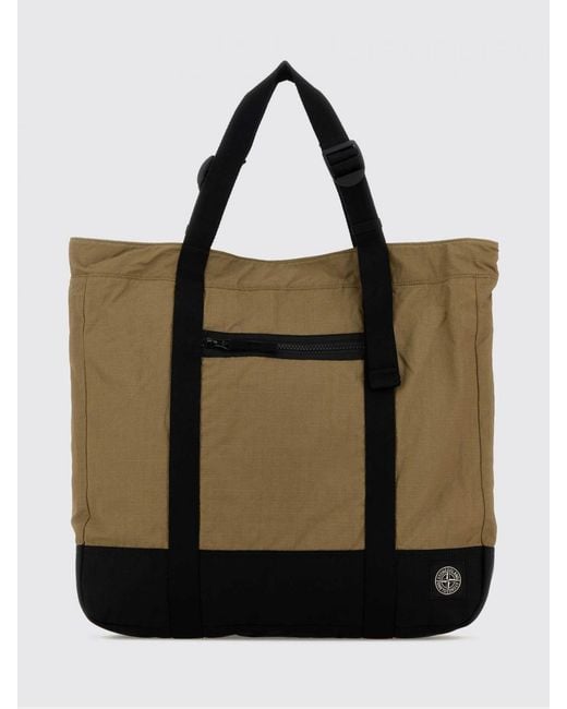 Stone Island Black Cotton Ripstop Tote Bag for men