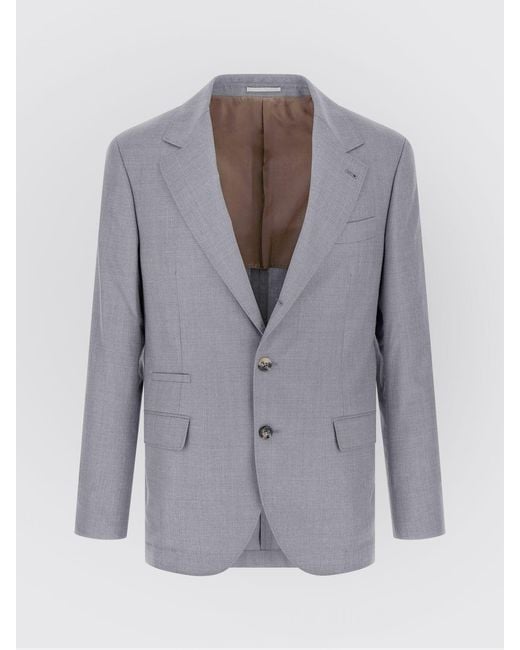 Brunello Cucinelli Gray Virgin Wool And Silk Single-Breasted Blazer for men