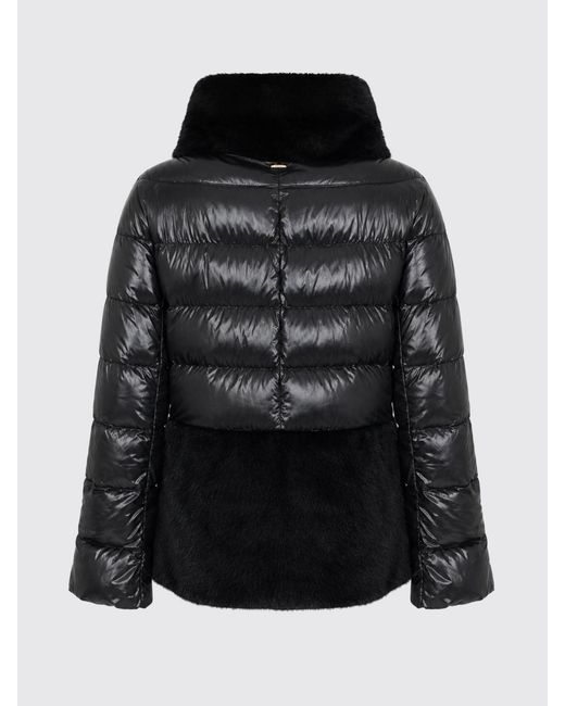 Herno Black Short Ultralight Nylon Down Jacket With Faux Fur Details