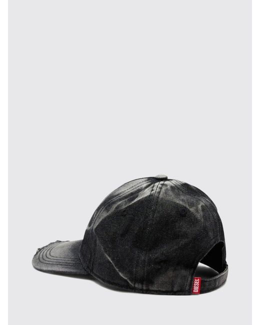 DIESEL Black Distressed Denim Baseball Cap With Oval D Logo for men