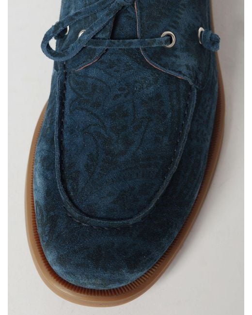 Etro Blue Paisley Print Suede Boat Loafers for men