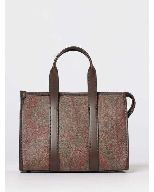 Etro Brown Small Arnica Coated Cotton Bag With Paisley Jacquard
