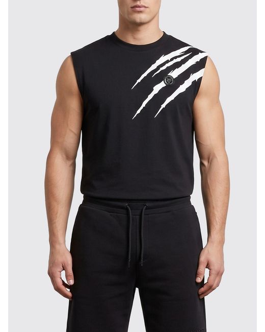 Philipp Plein Black Printed Cotton Tank Top for men