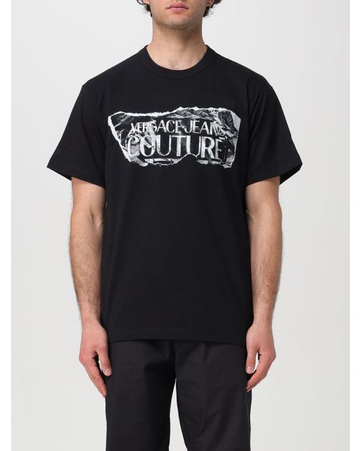 T-shirt in cotone con logo di Versace in Black da Uomo