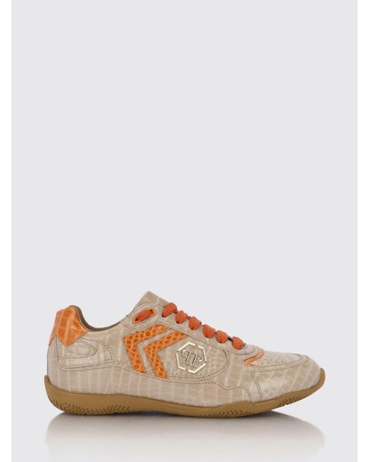 Philipp Plein Brown Pit-$Top Crocodile Print Leather Sneakers for men
