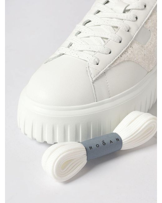 Hogan White H-Stripes Leather Sneakers With Glitter