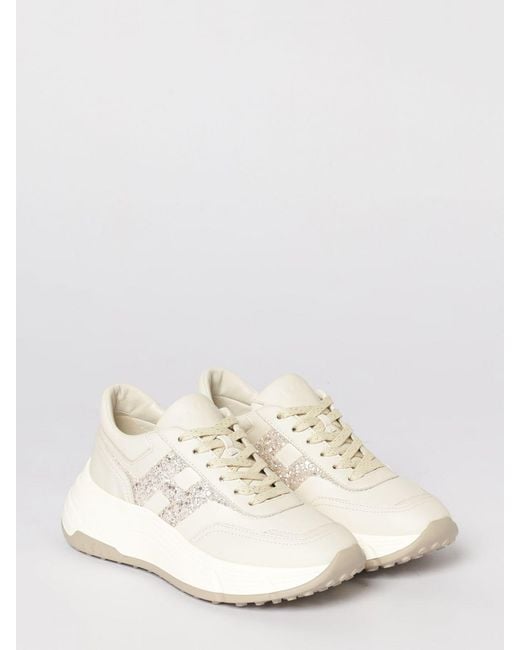 Hogan White Hi-Fi Glitter Leather Sneakers