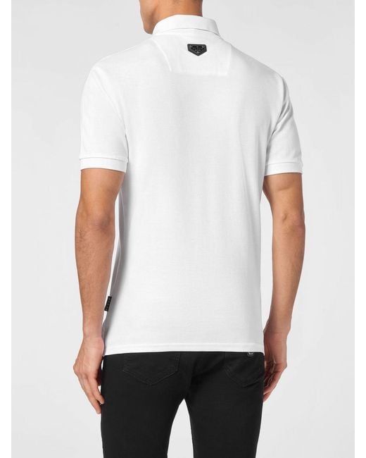 Philipp Plein White Skull Print Short-Sleeved Cotton Polo Shirt With French Collar for men