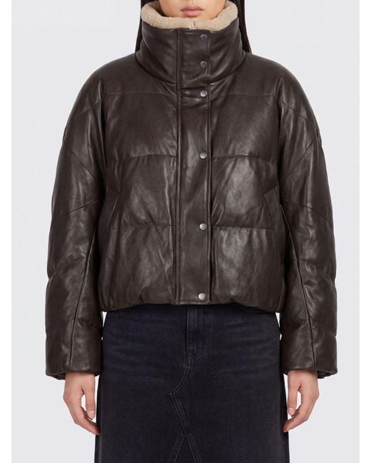 Brunello Cucinelli Black Relaxed Fit Lambskin Puffer Jacket With Shearling Interior