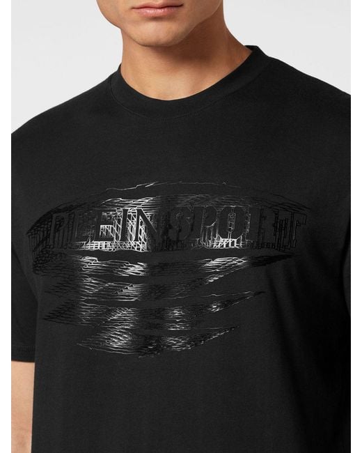 Philipp Plein Black Cotton Crew Neck T-Shirt With Tone-On-Tone Logo Print for men