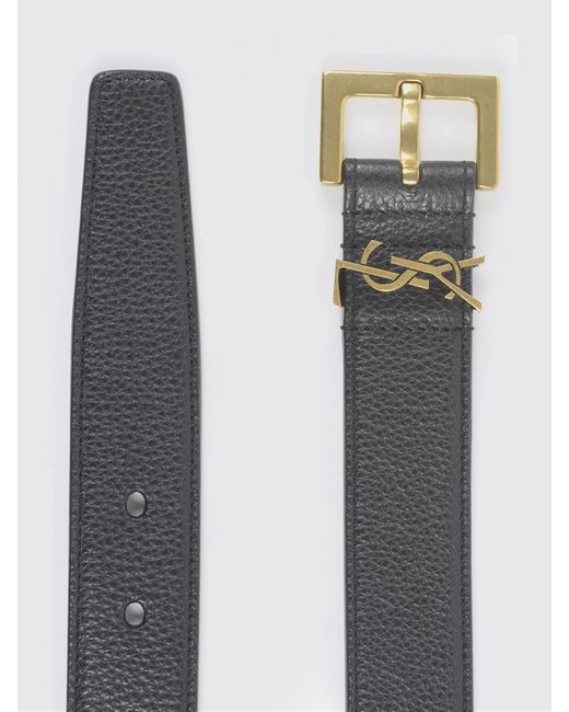 Saint Laurent White Cassandre Grained Leather Belt