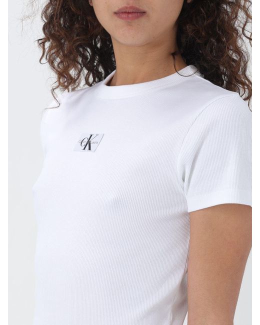 T-shirt in cotone a coste di Ck Jeans in White