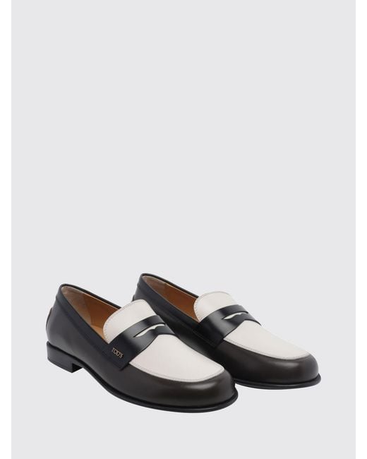 Tod's White Brushed Leather Loafers With Strap And Metal Logo