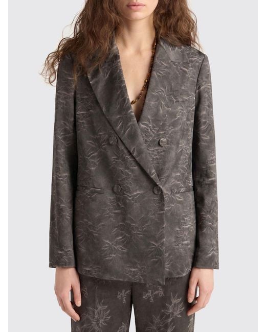 Momoní Gray MomonÌ Double-Breasted Jacquard Viscose Blazer