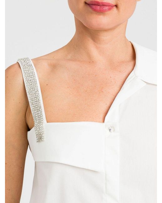 Twinset Yellow One-Shoulder Cotton Shirt With Rhinestones