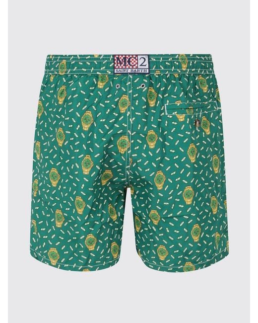 Mc2 Saint Barth Green Printed Boxer Swim Trunks for men