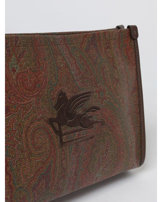 Etro Brown Arnica Coated Cotton Pouch With Jacquard Paisley for men