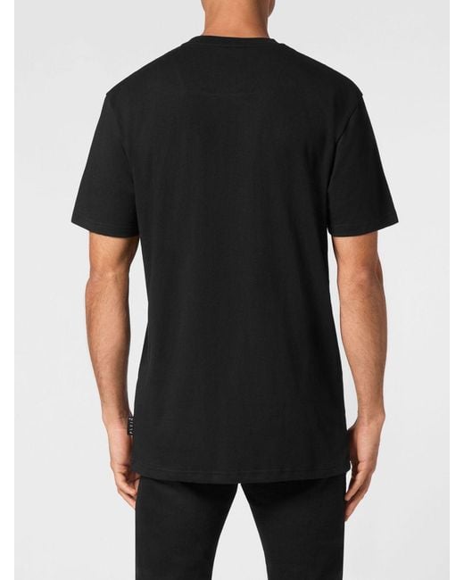 Philipp Plein Black Cotton T-Shirt With Skull Print And Hexagon Logo for men