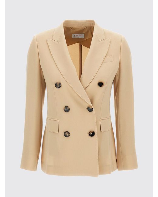 Alberto Biani Natural Slim Fit Double-Breasted Cady Blazer With Classic Lapels