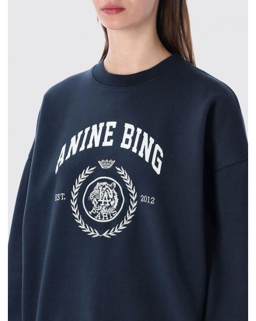 Anine Bing Blue Cotton Crewneck Sweatshirt With Logo