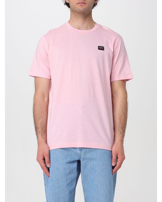 T-shirt in cotone con logo di Paul & Shark in Pink da Uomo