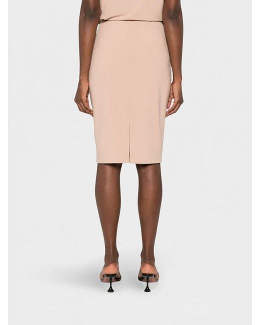 Elisabetta Franchi Natural High-Waisted Crêpe Midi Pencil Skirt With Slit