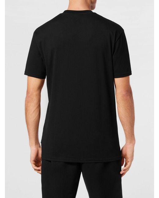 Philipp Plein Black Cotton T-Shirt With Rhinestones for men