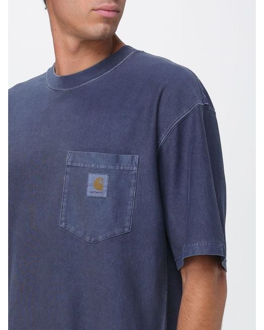 Carhartt Blue Cotton Pocket T-Shirt With Contrasting Logo for men