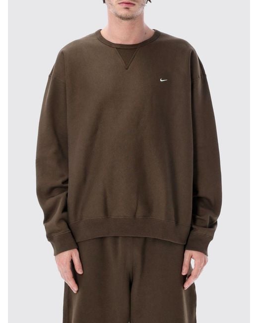 Nike Brown Solo Swoosh Cotton Blend Crewneck Sweatshirt for men