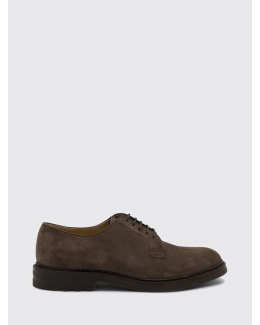 Brunello Cucinelli Brown Suede Calfskin Derby Shoes With Rubber Sole for men
