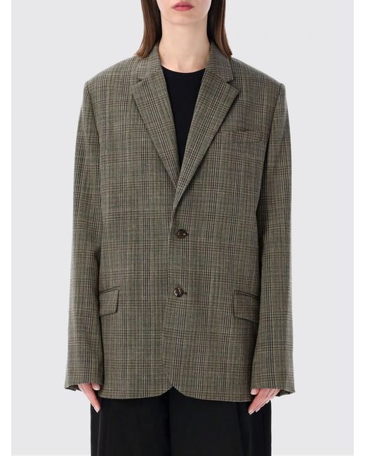Soeur Gray Single-Breasted Check Wool-Blend Blazer