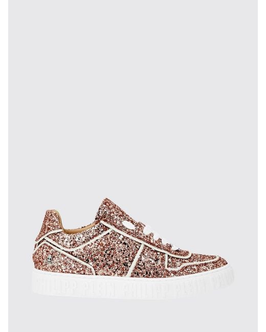 Philipp Plein Pink Low Top Glitter Technical Fabric Sneakers With Embroidery