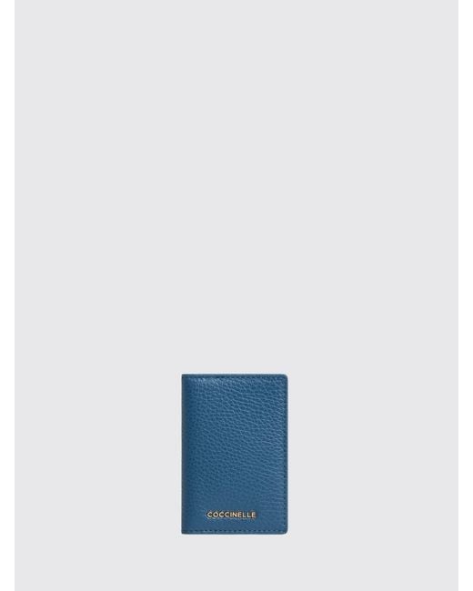 Coccinelle Blue Metallic Small Grained Leather Credit Card Holder
