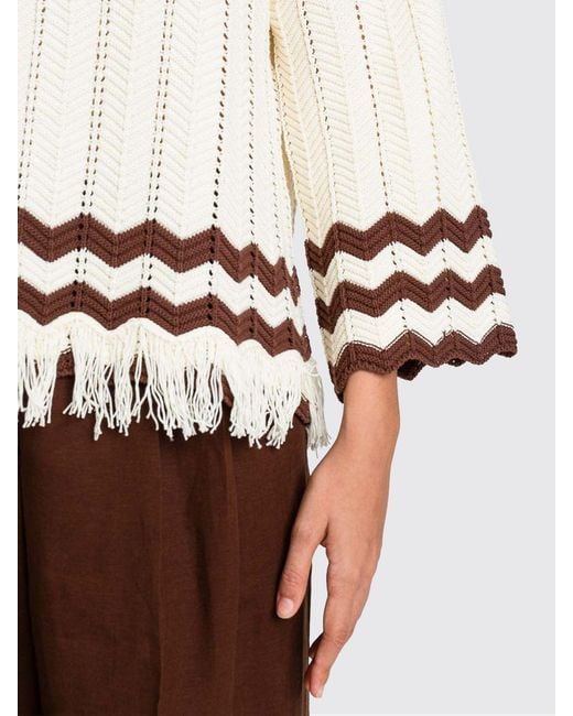 Pull En Coton À Motif Zigzag Avec Base À Franges Twinset en coloris White
