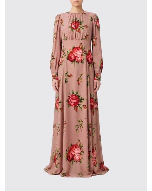 Dolce & Gabbana Red Dolce &Amp Gabbana Floral Print Crêpe Long Dress