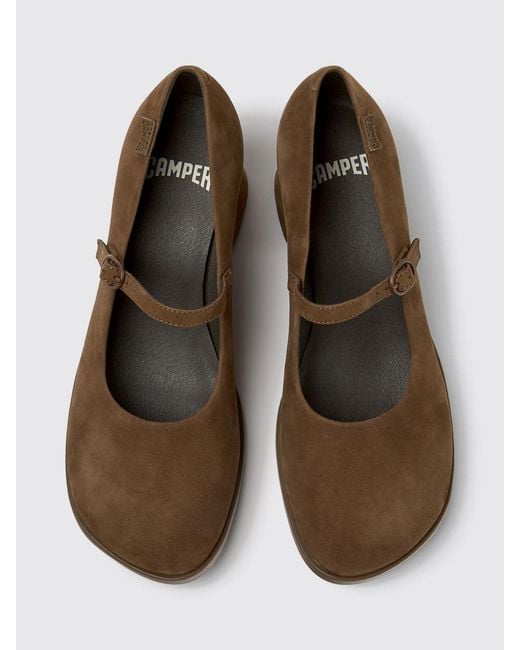 Camper Brown Kora Suede Mary Jane Pumps With Flared Mid-Heel