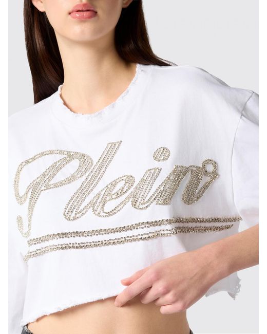 Philipp Plein White Cotton Crew-Neck T-Shirt With Logo