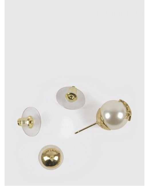 Saint Laurent White Brass And Synthetic Pearl Earrings